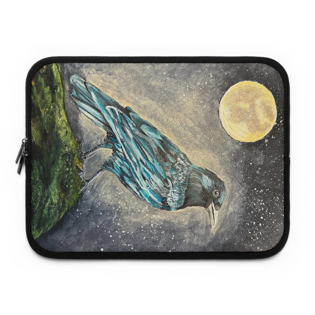 Gothic Raven Moon Laptop Sleeve, Water-Resistant Neoprene Case, Witchy Corvid Art (MacBook)