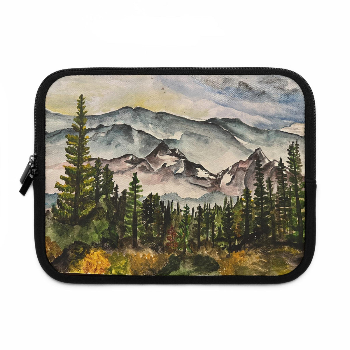 Mountain Laptop Sleeve, Watercolor Landscape Neoprene Case, Nature MacBook Sleeve, Hiking Gift, Water Resistant