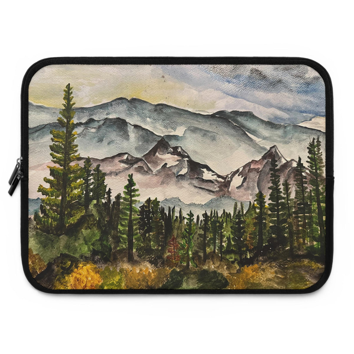 Mountain Laptop Sleeve, Watercolor Landscape Neoprene Case, Nature MacBook Sleeve, Hiking Gift, Water Resistant
