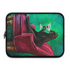 Whimsical Black Cat Cocktail Art Laptop Sleeve, Neoprene MacBook Case (Cat Lover Gift)