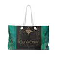 Black Cat and Raven Weekender Bag, Gothic Moon Emblem, Teal Watercolor Tote (24"x13")