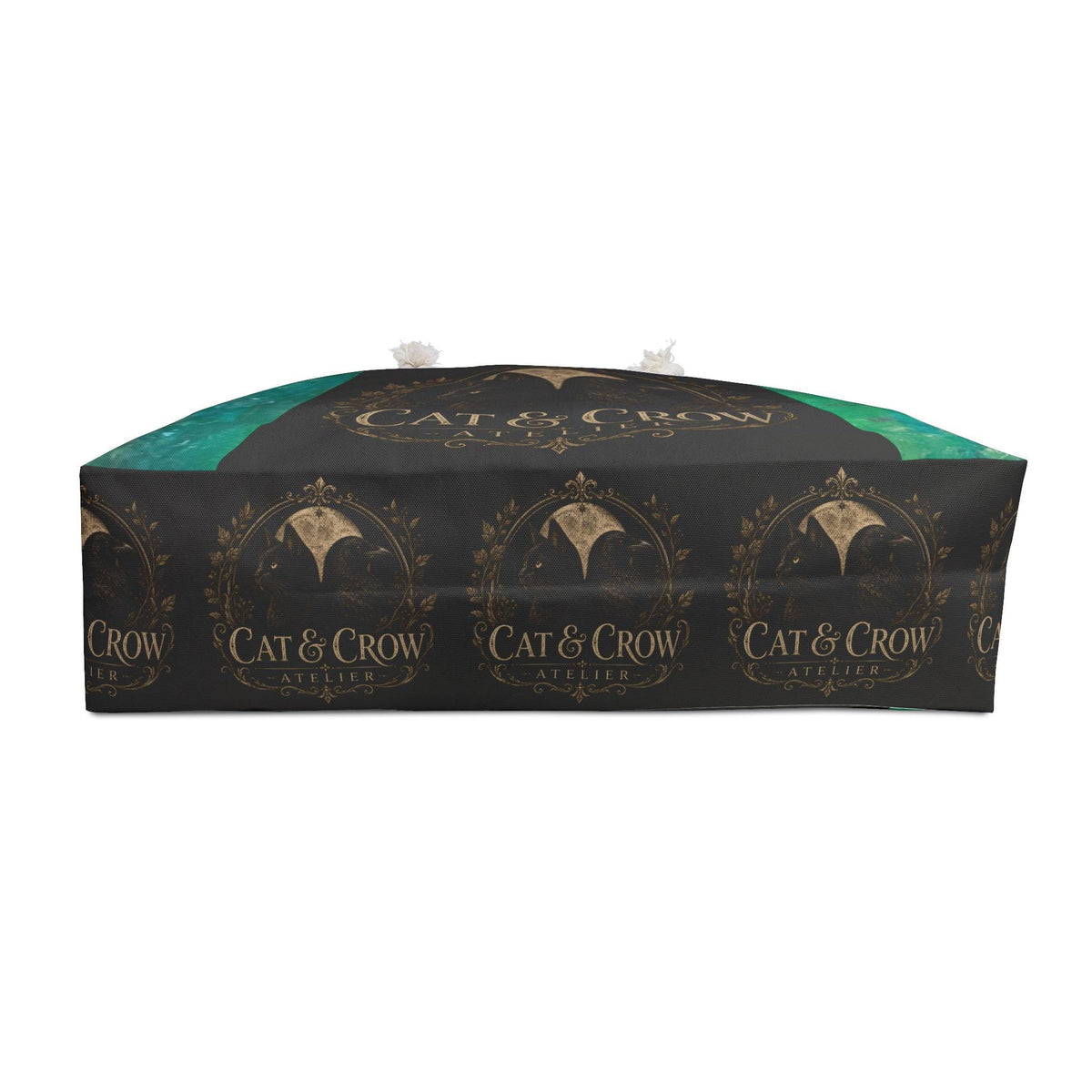 Black Cat and Raven Weekender Bag, Gothic Moon Emblem, Teal Watercolor Tote (24"x13")