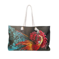 Bold Rooster Weekender Bag, Farmhouse Art Tote, Rope Handle Travel Bag