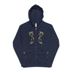 Norse Dragon Zip-Up Hoodie, Stained Glass Twin Serpents, Viking Fleece Jacket
