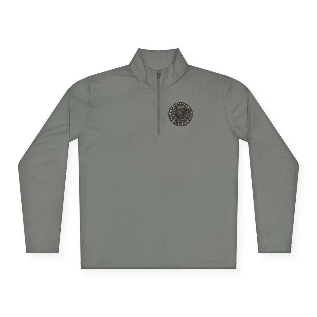 Viking Cat and Raven Quarter Zip Pullover, Norse Runic Crest Sweatshirt, Subtle Pagan Gift, Heathen Apparel