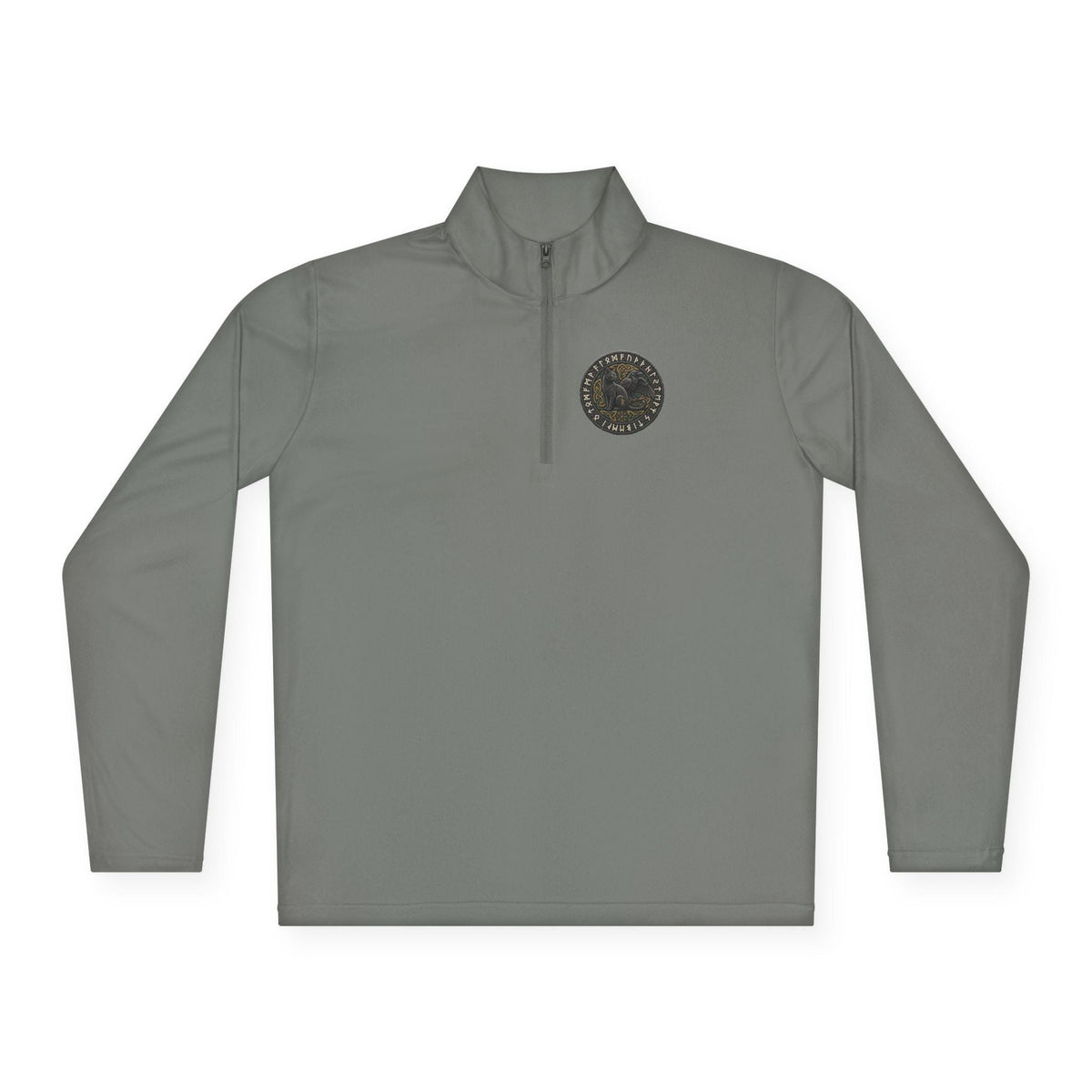 Viking Cat and Raven Quarter Zip Pullover, Norse Runic Crest Sweatshirt, Subtle Pagan Gift, Heathen Apparel