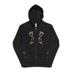 Norse Dragon Zip-Up Hoodie, Stained Glass Twin Serpents, Viking Fleece Jacket