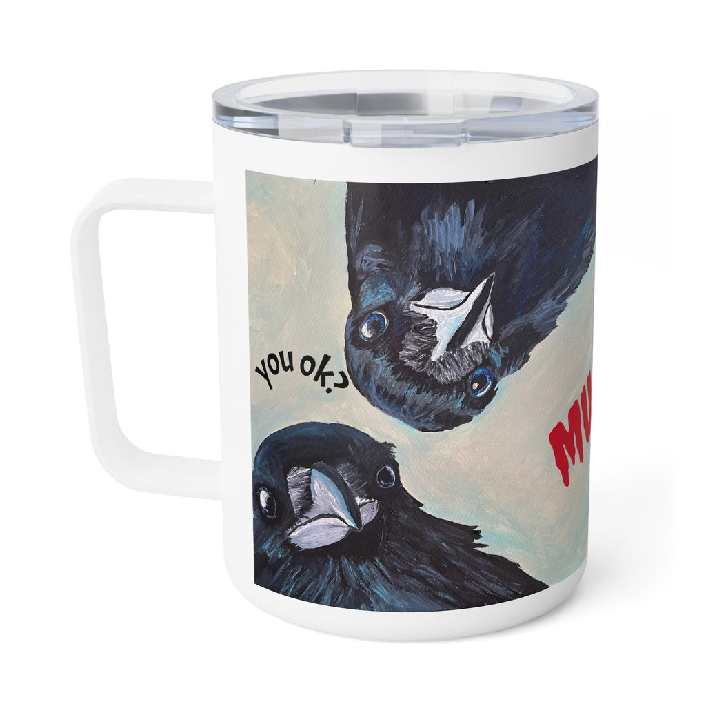 Murder of Crows Insulated Coffee Mug 10oz, Crow Art Travel Tumbler, Gothic Raven Gift for Corvid Lover, Dark Academia Cup