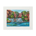 Desert Canyon Waterfall Watercolor Print, Southwest Landscape Art (Matted)