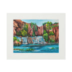 Desert Canyon Waterfall Watercolor Print, Southwest Landscape Art (Matted)