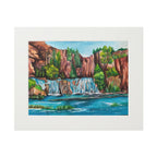 Desert Canyon Waterfall Watercolor Print, Southwest Landscape Art (Matted)