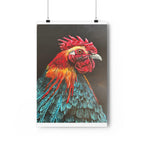 Rooster Giclee Art Print, Red Teal Portrait, Farmhouse Kitchen Decor