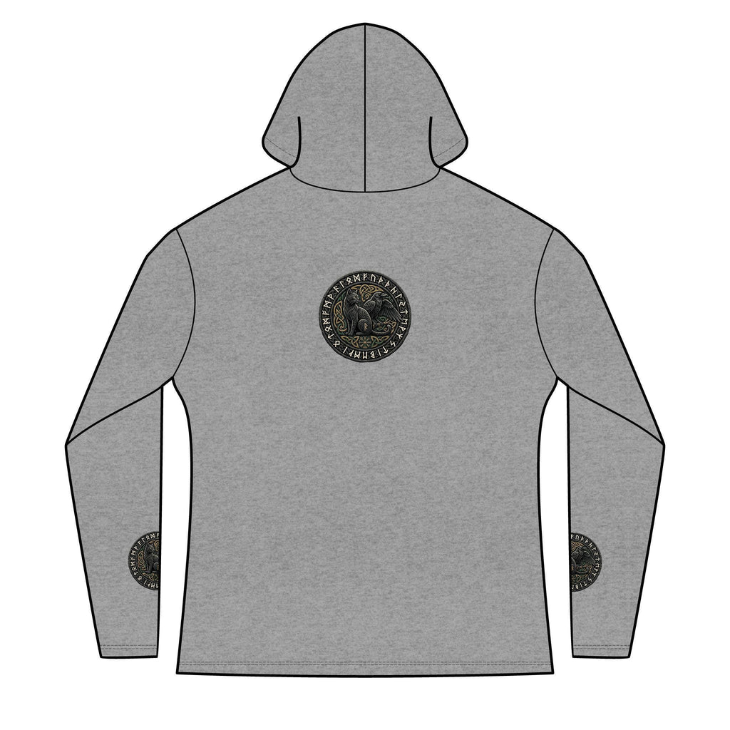 Three Ravens Norse Hoodie, Viking Knotwork, Runic Split V-Neck Top (Tri-Blend)