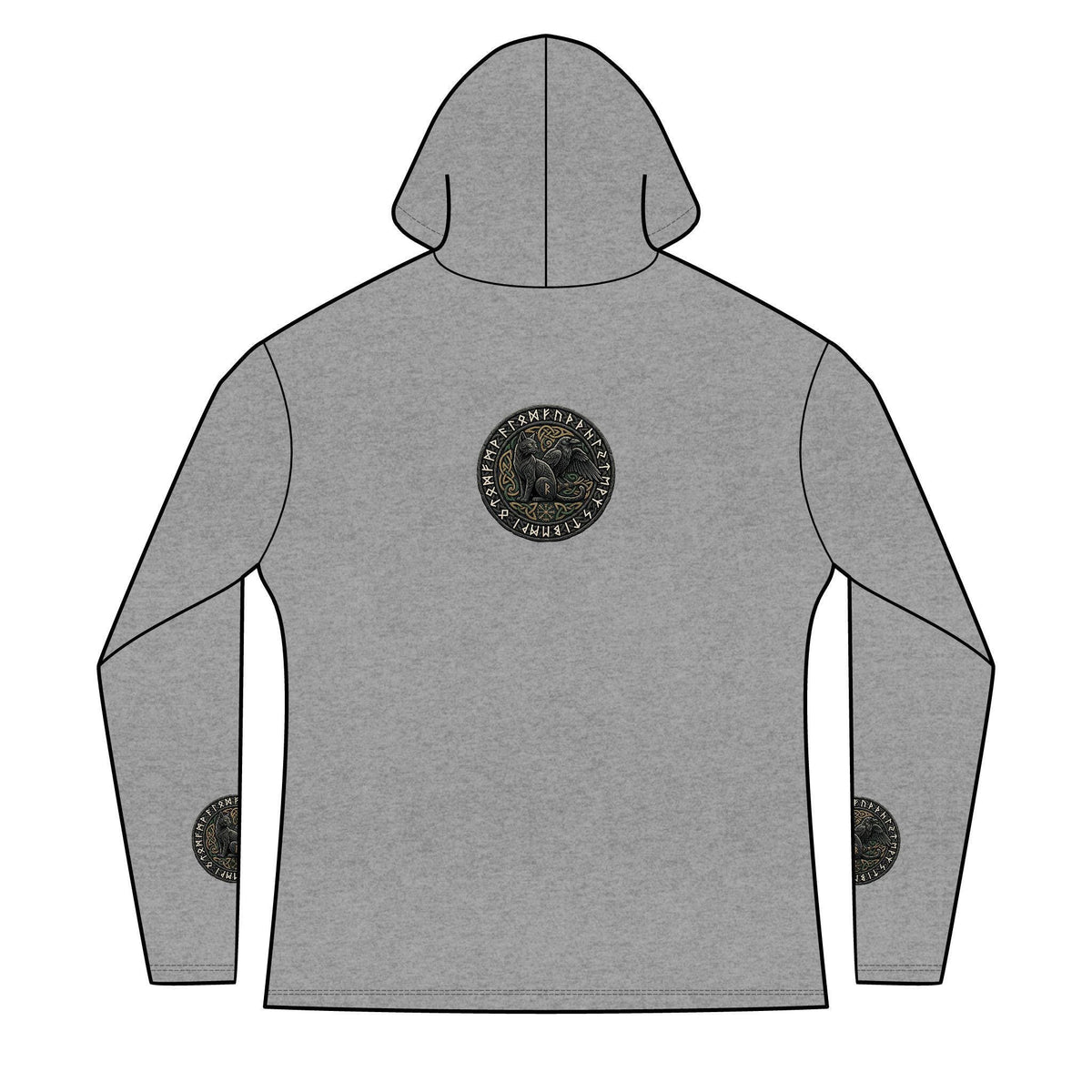 Three Ravens Norse Hoodie, Viking Knotwork, Runic Split V-Neck Top (Tri-Blend)