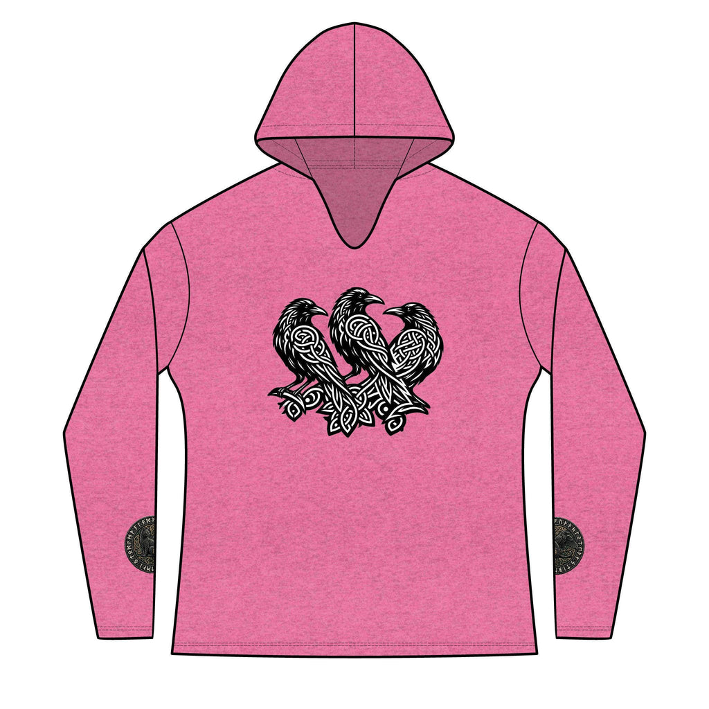 Three Ravens Norse Hoodie, Viking Knotwork, Runic Split V-Neck Top (Tri-Blend)