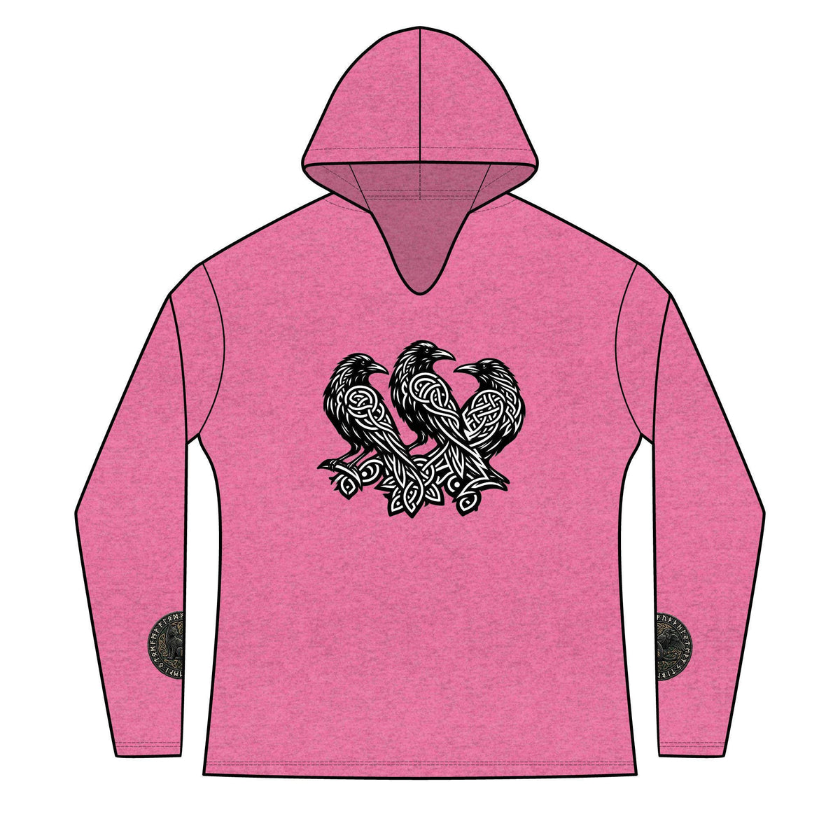 Three Ravens Norse Hoodie, Viking Knotwork, Runic Split V-Neck Top (Tri-Blend)
