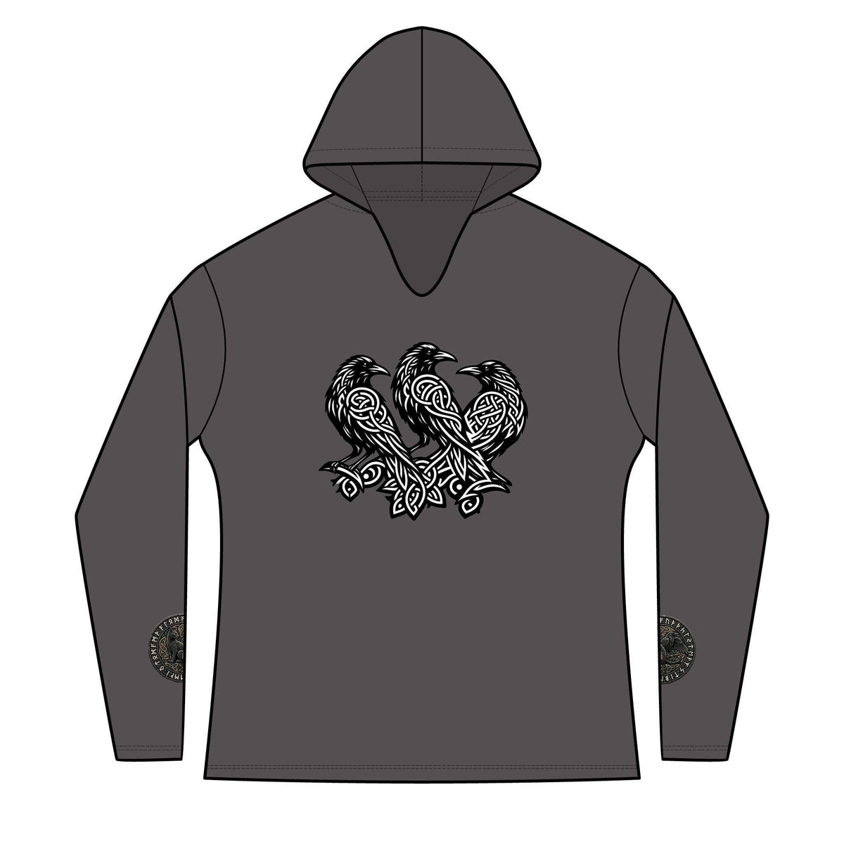 Three Ravens Norse Hoodie, Viking Knotwork, Runic Split V-Neck Top (Tri-Blend)