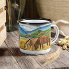 Enamel Camp Mug, Wild Horses Painting, Western Ranch Art, Equestrian Gift (12oz)