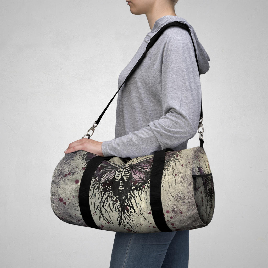 Death Moth Duffel Bag, Gothic Skeleton Moth Gym Bag, Dark Academia Travel Weekender Holdall, Witchy Gift for Her
