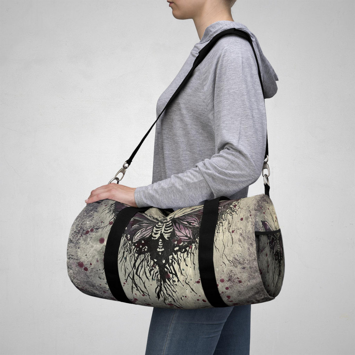 Death Moth Duffel Bag, Gothic Skeleton Moth Gym Bag, Dark Academia Travel Weekender Holdall, Witchy Gift for Her