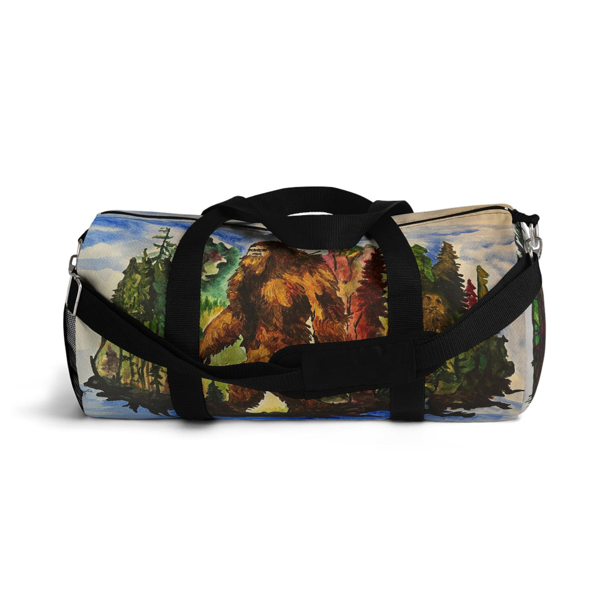 Bigfoot Watercolor Duffel Bag, Autumn Forest Gym Holdall, Cryptid Travel Bag