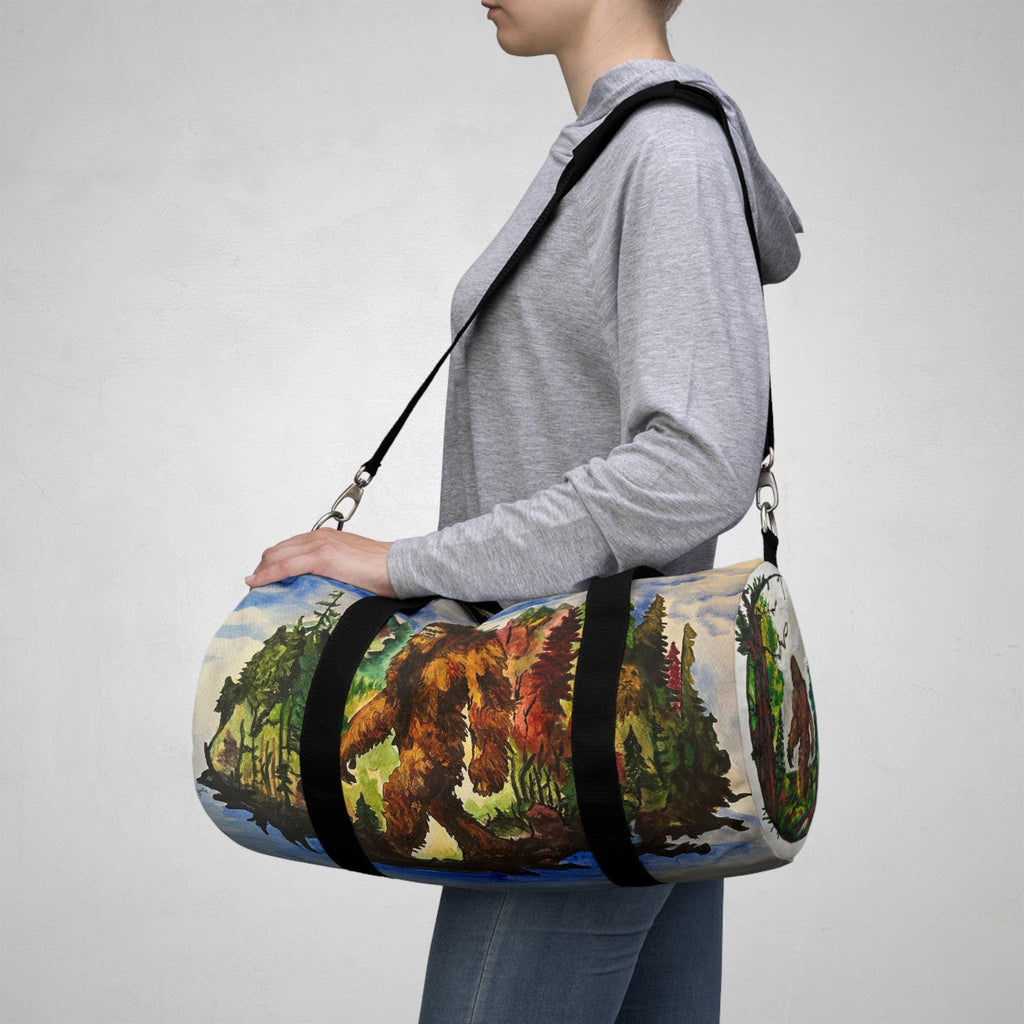 Bigfoot Watercolor Duffel Bag, Autumn Forest Gym Holdall, Cryptid Travel Bag