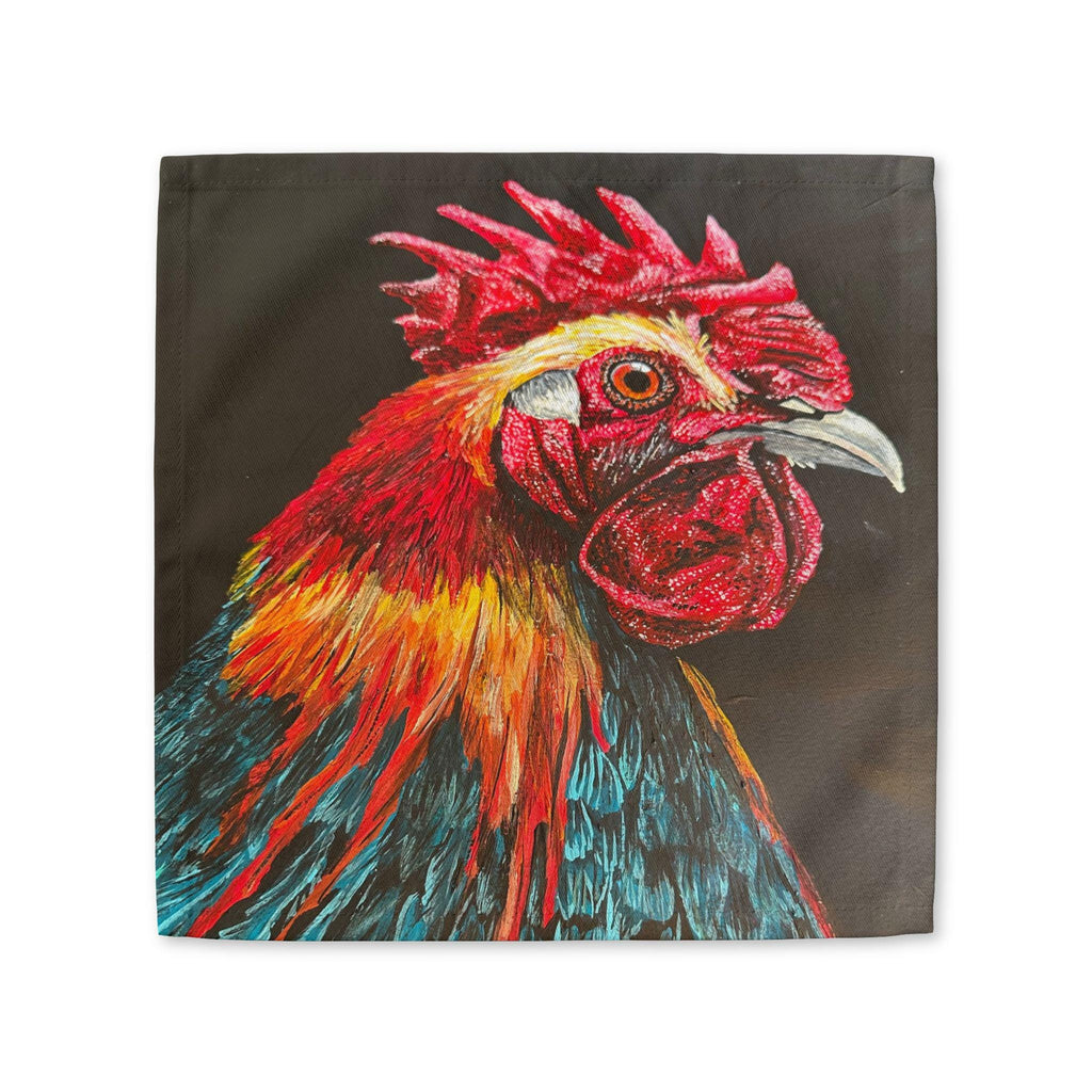 Painted Rooster Cotton Twill Napkin, Farmhouse Table Linen, Chicken Lover Gift
