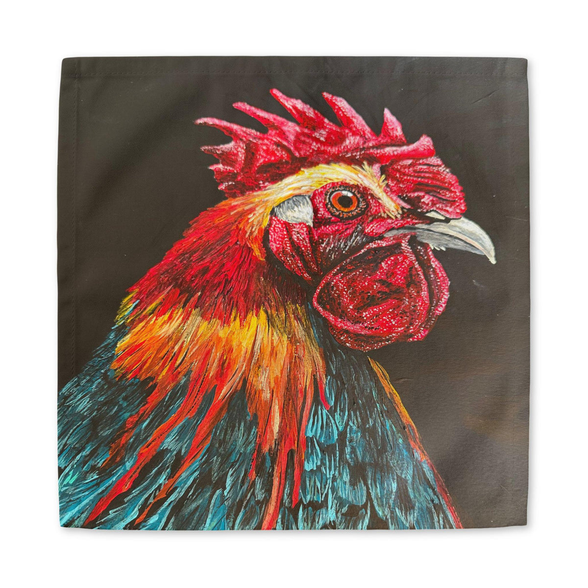 Painted Rooster Cotton Twill Napkin, Farmhouse Table Linen, Chicken Lover Gift