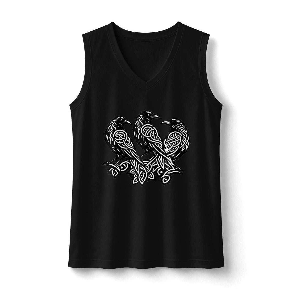 Three Ravens Norse Knotwork Tank Top, Moisture Wicking Gym Tee (Viking Design)
