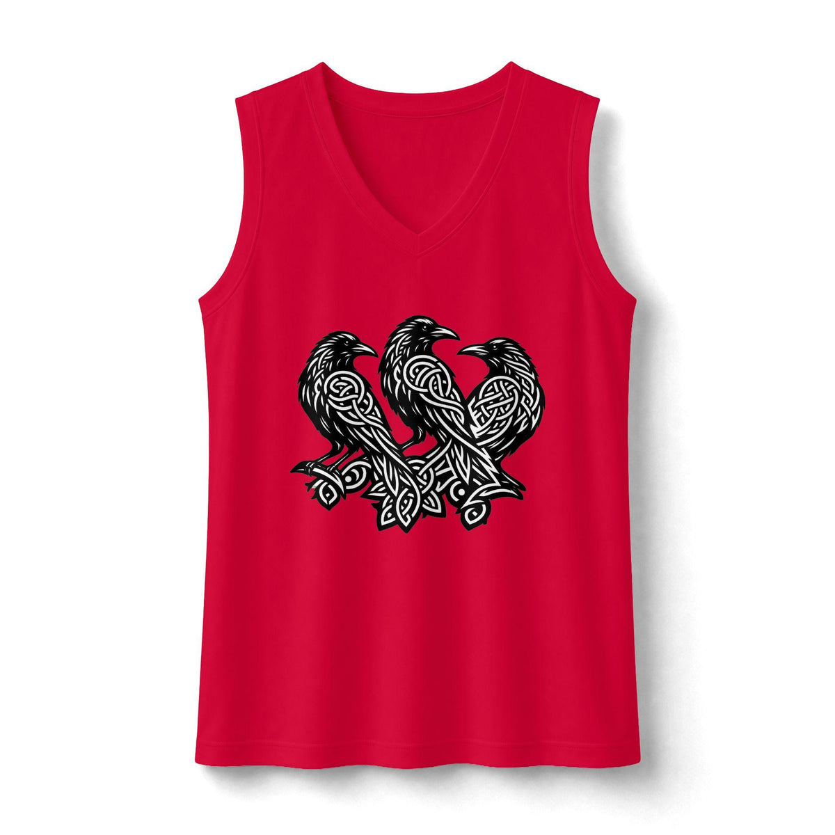 Three Ravens Norse Knotwork Tank Top, Moisture Wicking Gym Tee (Viking Design)