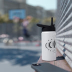 Triple Moon Phase Water Bottle | Celestial Stainless Steel Tumbler with Straw Lid