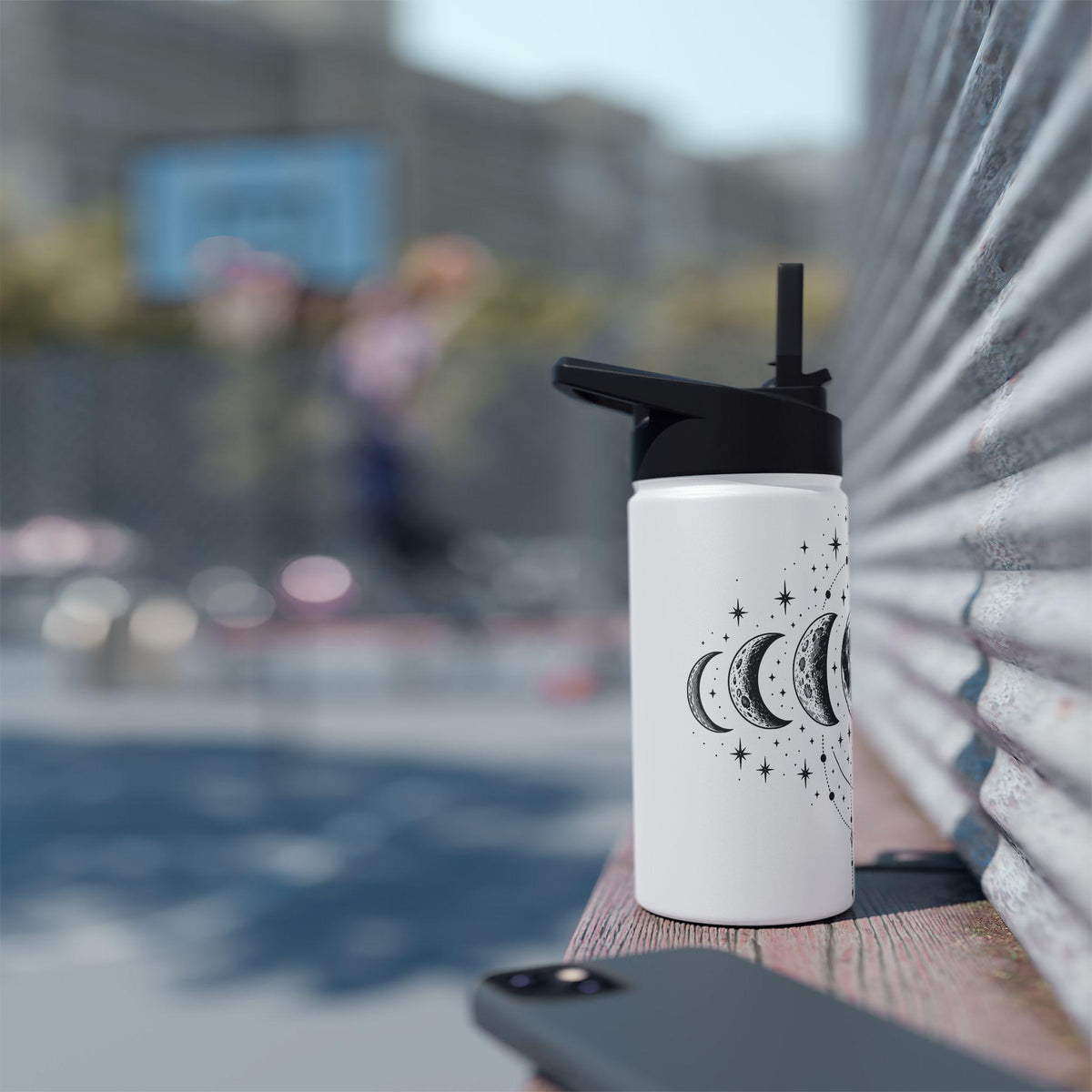 Triple Moon Phase Water Bottle | Celestial Stainless Steel Tumbler with Straw Lid