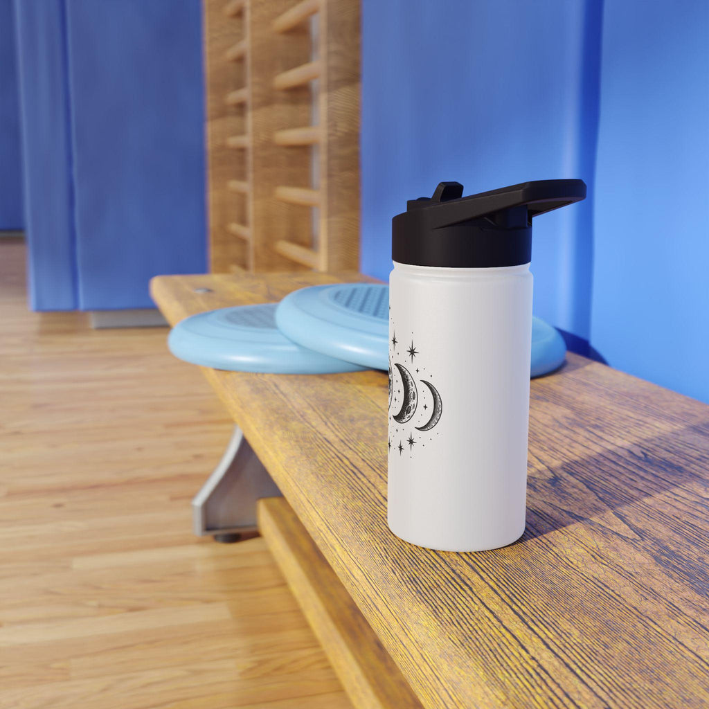 Triple Moon Phase Water Bottle | Celestial Stainless Steel Tumbler with Straw Lid