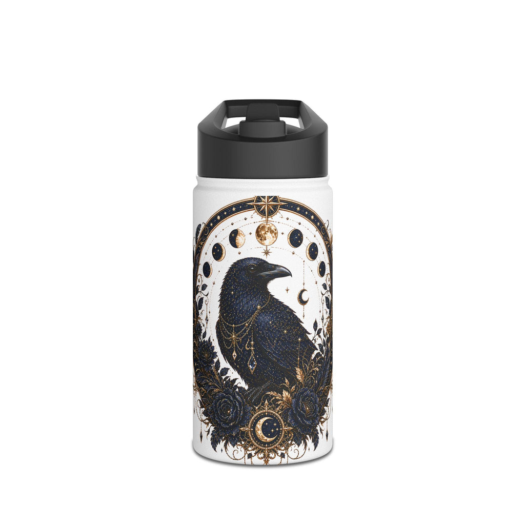 Celestial Raven Stainless Steel Water Bottle | Moon Phases, Gothic Astrology