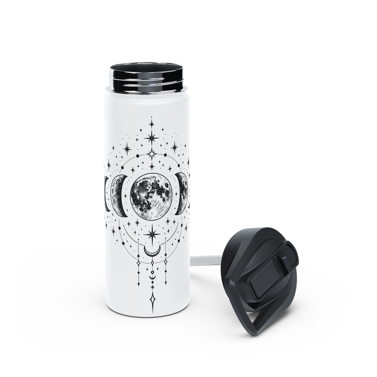 Triple Moon Phase Water Bottle | Celestial Stainless Steel Tumbler with Straw Lid