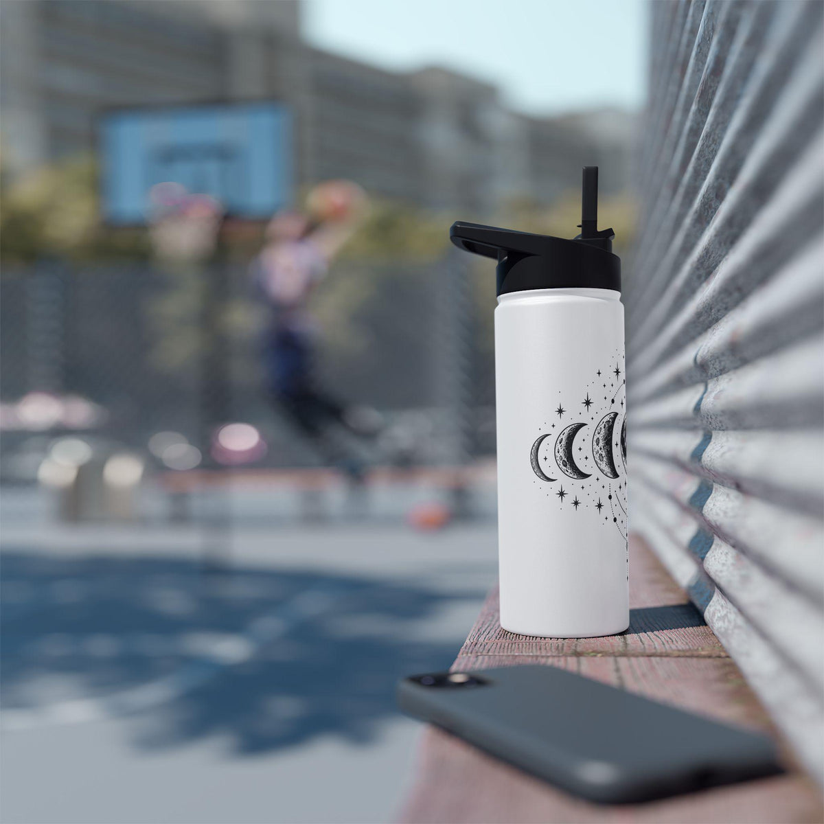 Triple Moon Phase Water Bottle | Celestial Stainless Steel Tumbler with Straw Lid