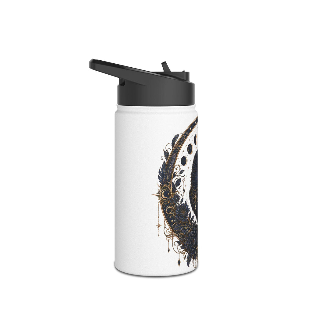 Celestial Raven Stainless Steel Water Bottle | Moon Phases, Gothic Astrology