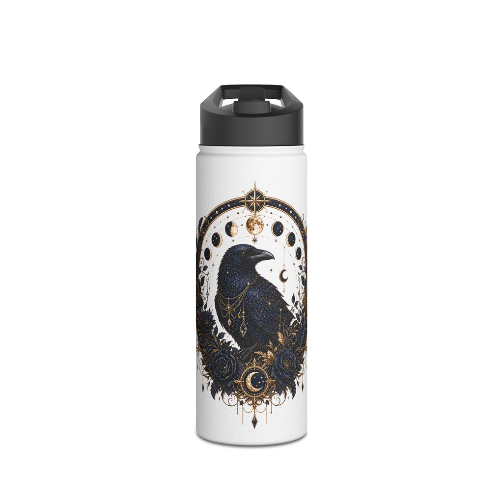 Celestial Raven Stainless Steel Water Bottle | Moon Phases, Gothic Astrology