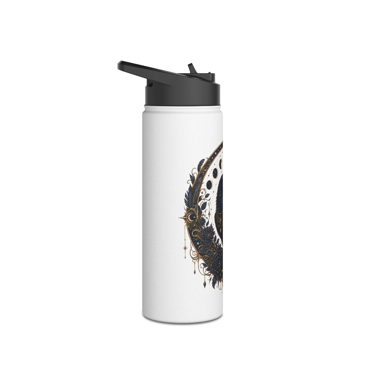 Celestial Raven Stainless Steel Water Bottle | Moon Phases, Gothic Astrology