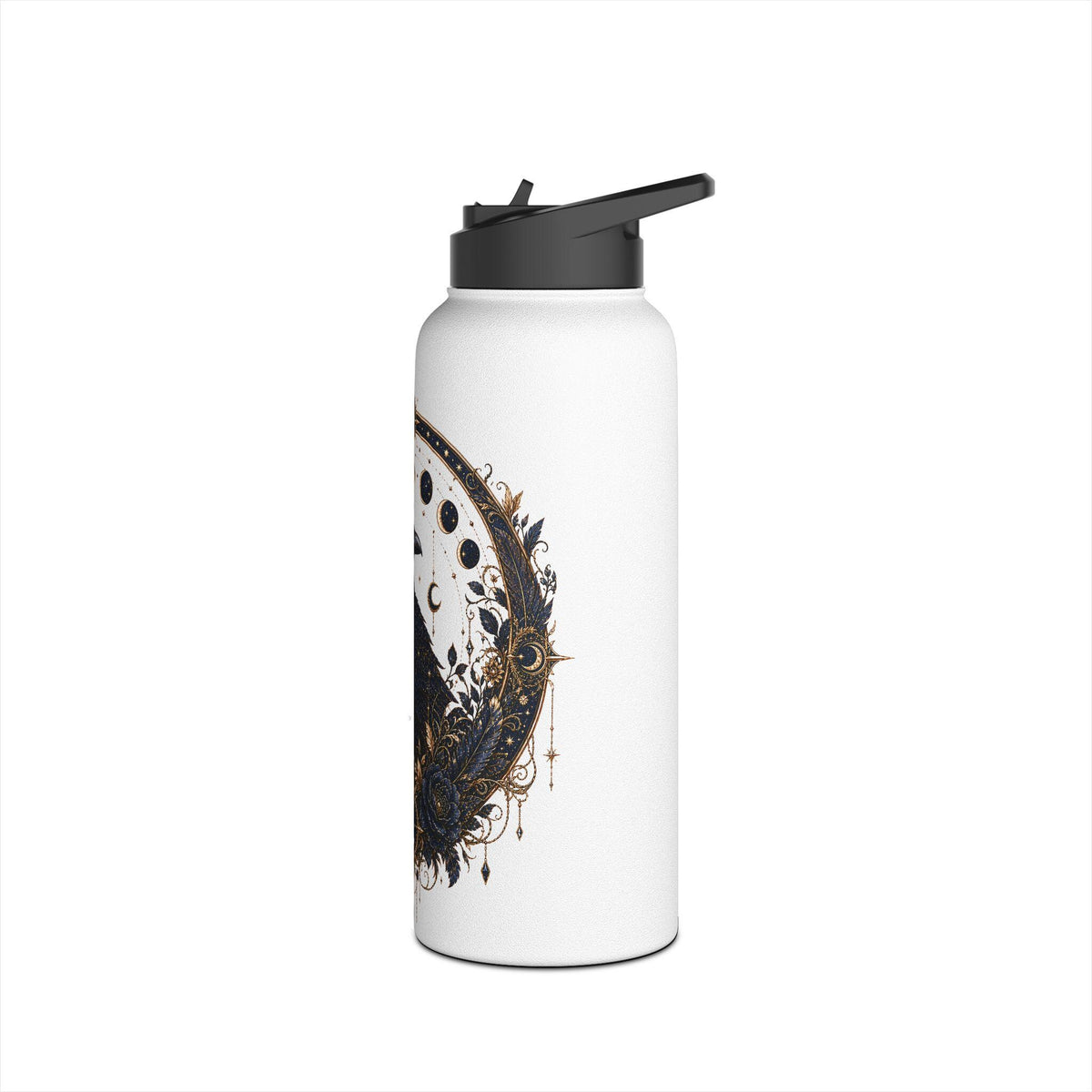 Celestial Raven Stainless Steel Water Bottle | Moon Phases, Gothic Astrology