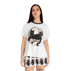 Black Cat Crescent Moon Pajama Set | Short Sleep Tee and Shorts