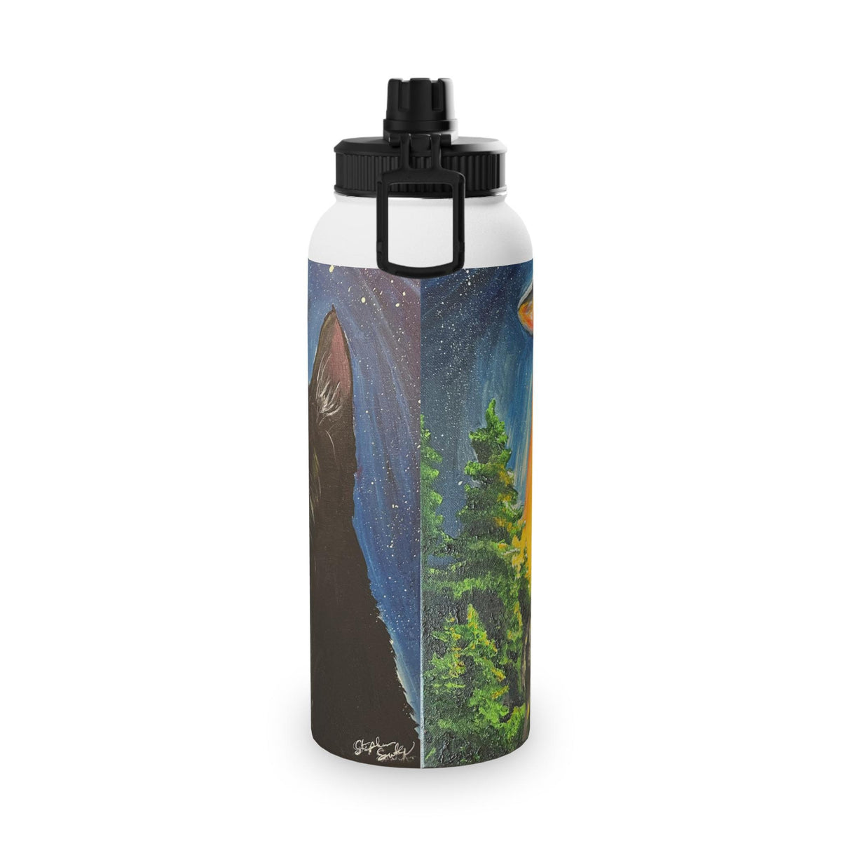 UFO Abduction Cat stainless steel water bottle | sports lid, space illustration