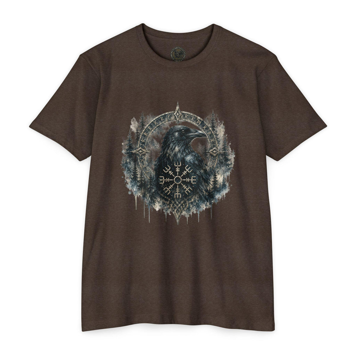 Vegvisir Raven T-Shirt, Norse Runic Compass, Viking Forest Crow Tee