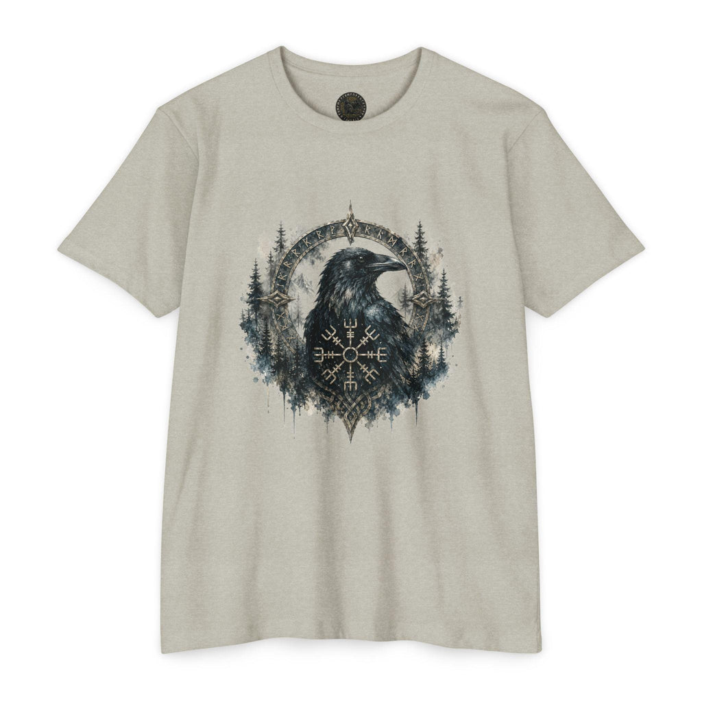 Vegvisir Raven T-Shirt, Norse Runic Compass, Viking Forest Crow Tee