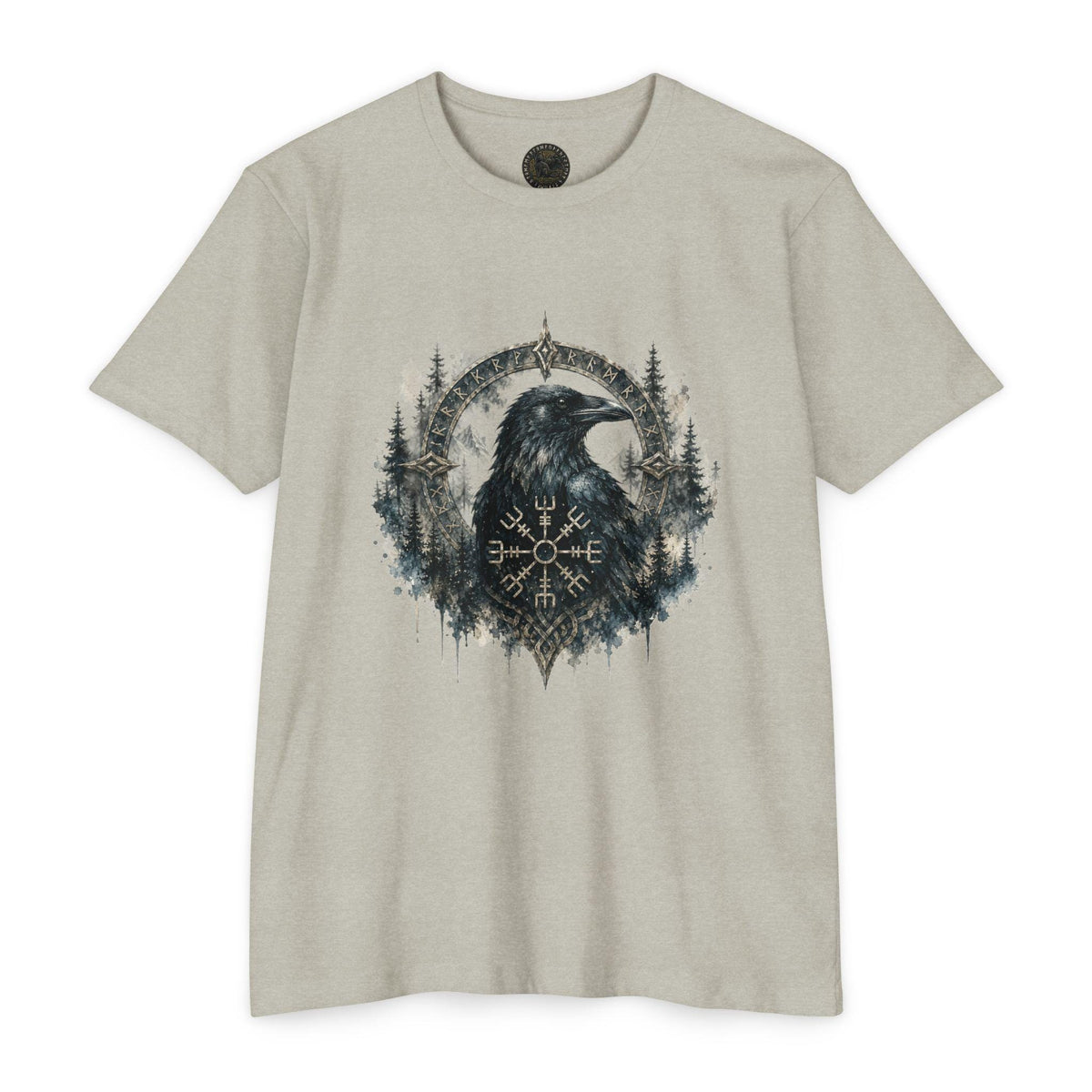 Vegvisir Raven T-Shirt, Norse Runic Compass, Viking Forest Crow Tee