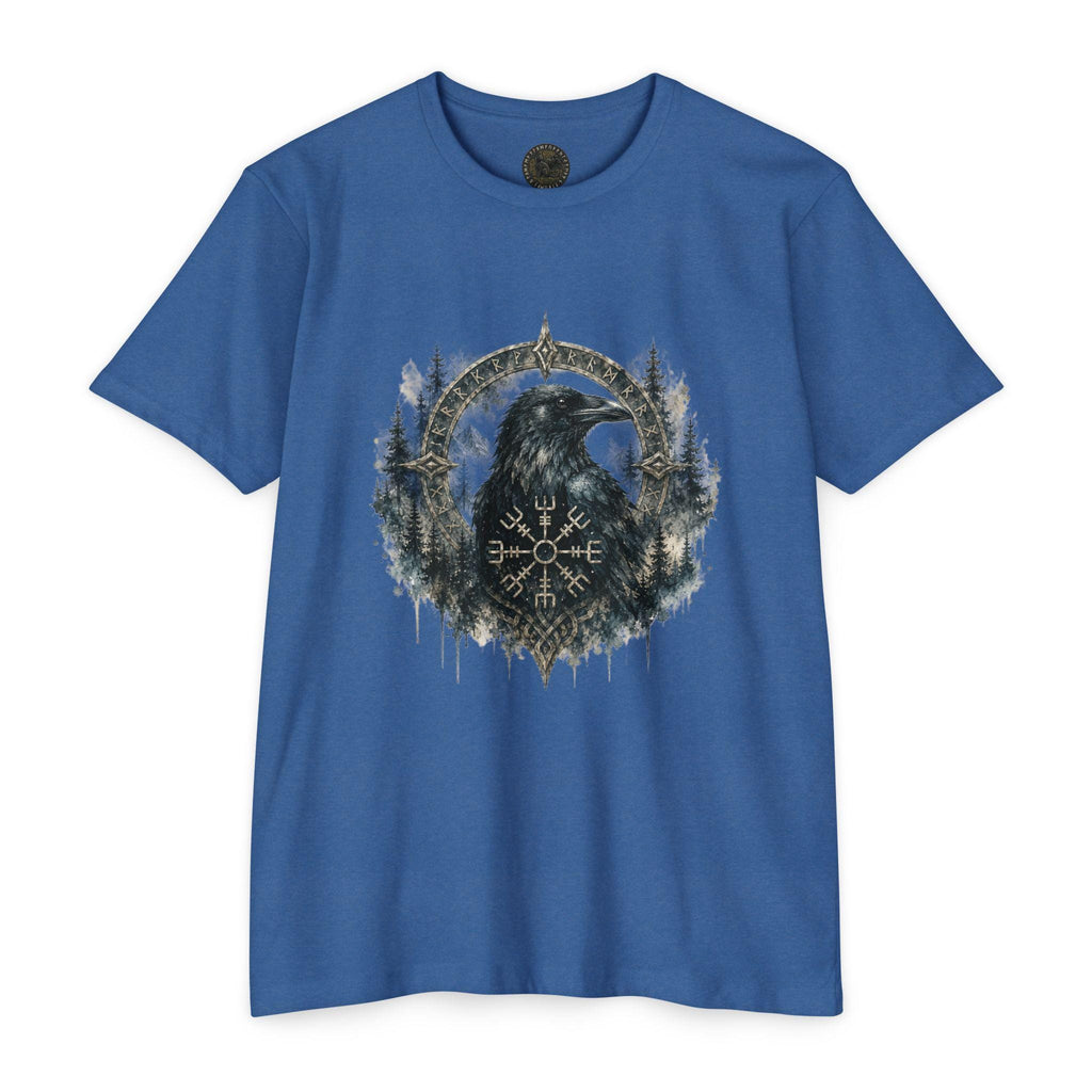 Vegvisir Raven T-Shirt, Norse Runic Compass, Viking Forest Crow Tee