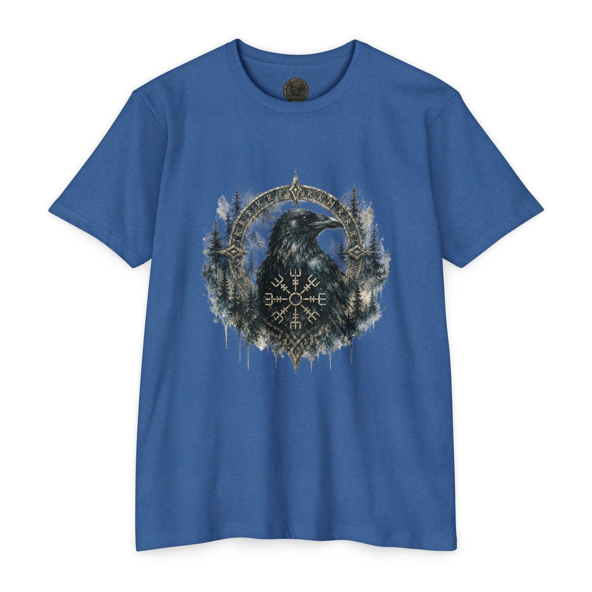 Vegvisir Raven T-Shirt, Norse Runic Compass, Viking Forest Crow Tee
