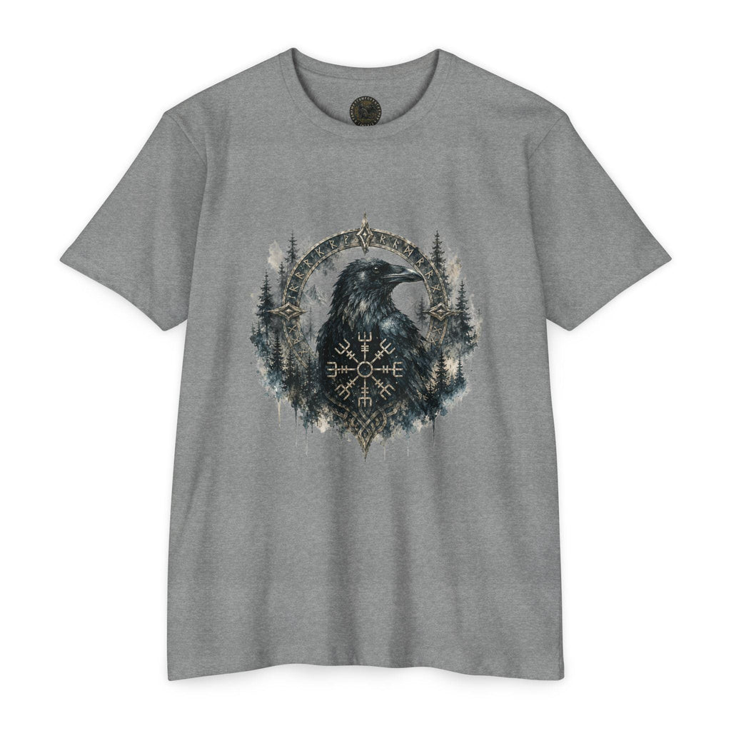 Vegvisir Raven T-Shirt, Norse Runic Compass, Viking Forest Crow Tee