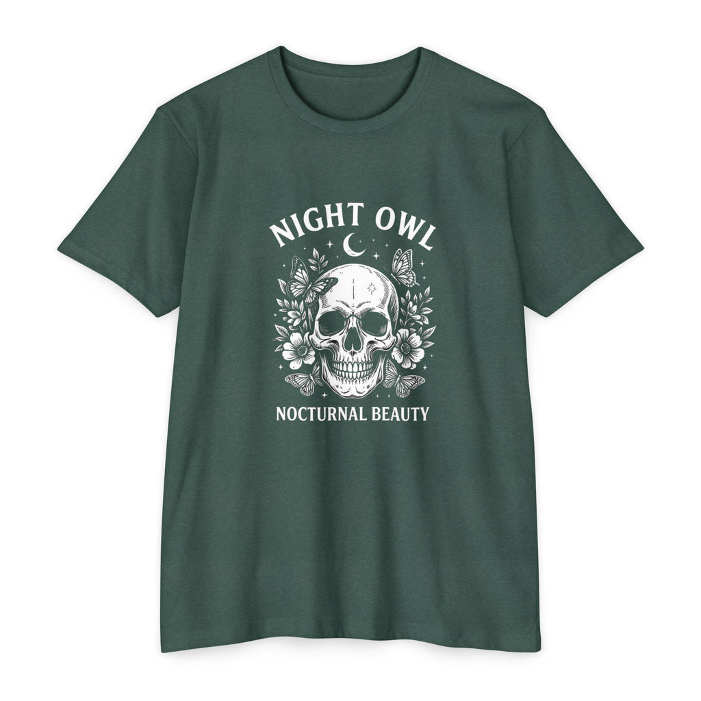 Night Owl Skull Floral Tee, Gothic Botanical Design, Dark Academia Gift