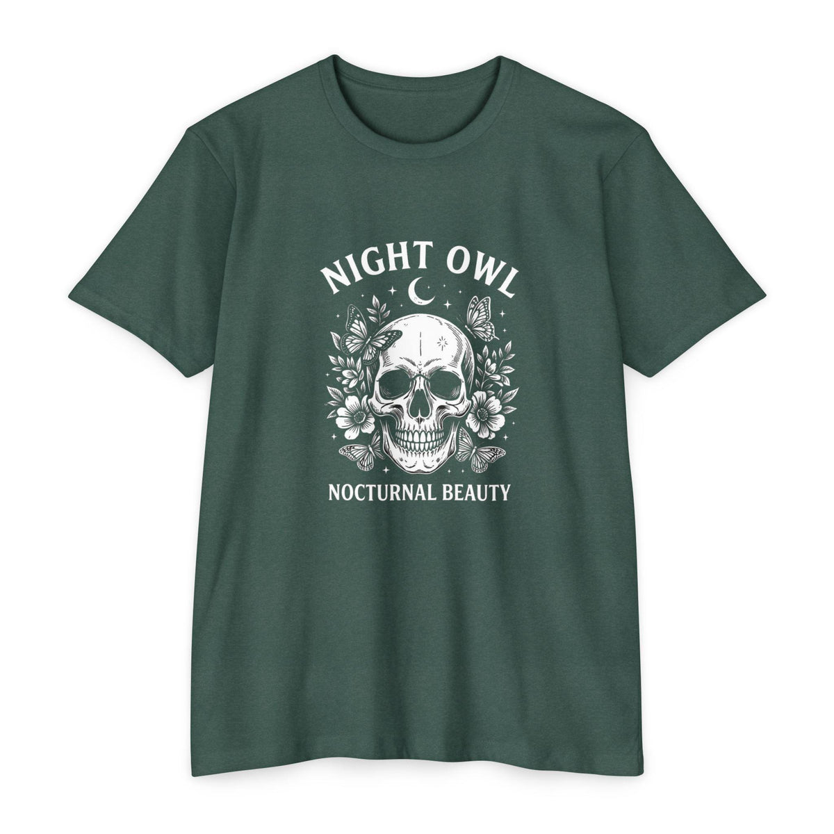 Night Owl Skull Floral Tee, Gothic Botanical Design, Dark Academia Gift